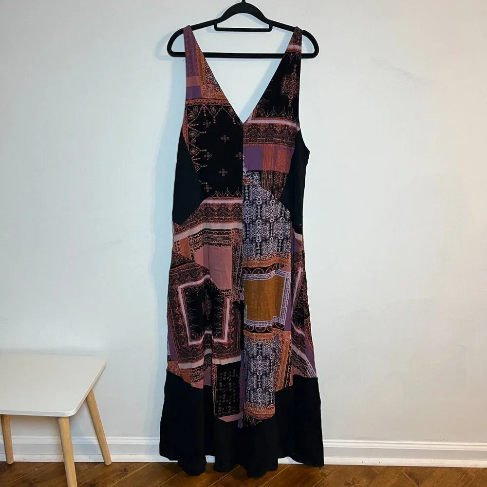 Free People All Patched Up Jumpsuit Pink Purple X-Small Patchwork‎ Boho Wide Leg